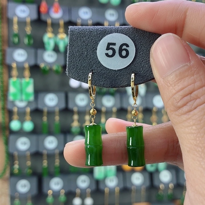 和田玉18K金镶嵌耳饰