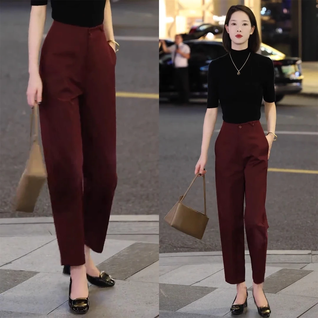 夏天薄款哈伦裤子女2025新款夏季西装裤高腰显瘦九分裤宽松气球裤