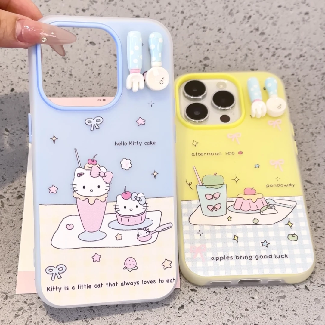 ins风冰淇淋餐具KT猫适用iPhone16promax苹果13/15手机壳11肤感14