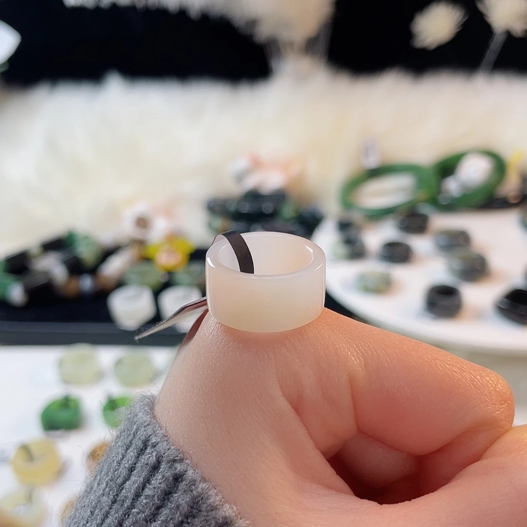 和田玉未镶嵌戒指k37 糖白直切15.3mm