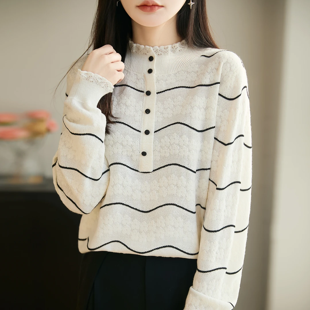 品牌撤柜正品秋冬新款羊毛衫百搭洋气针织条纹时尚宽松轻奢打底衫