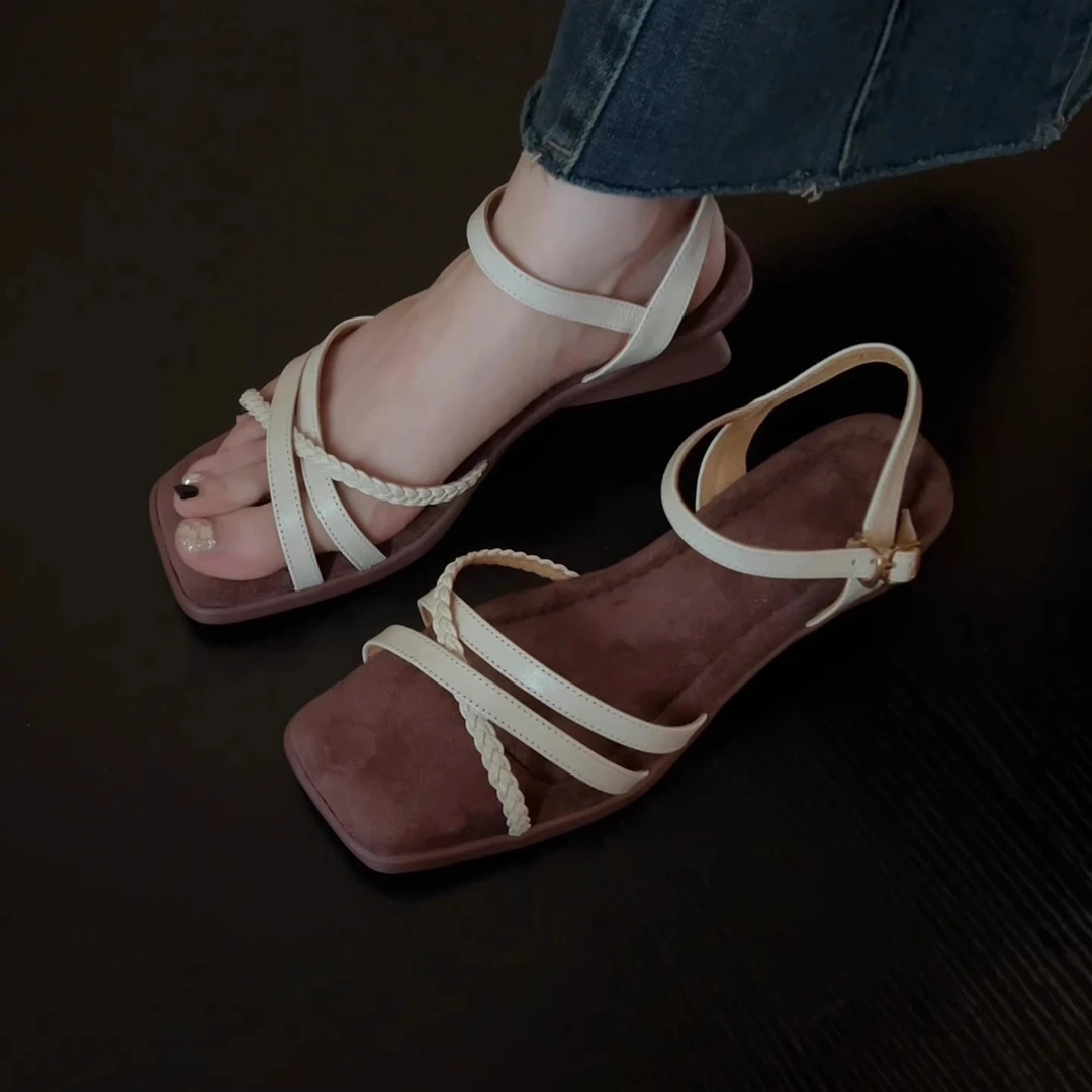 Pokoy-4cm法式复古圆头粗跟单鞋女百搭高跟浅口包头