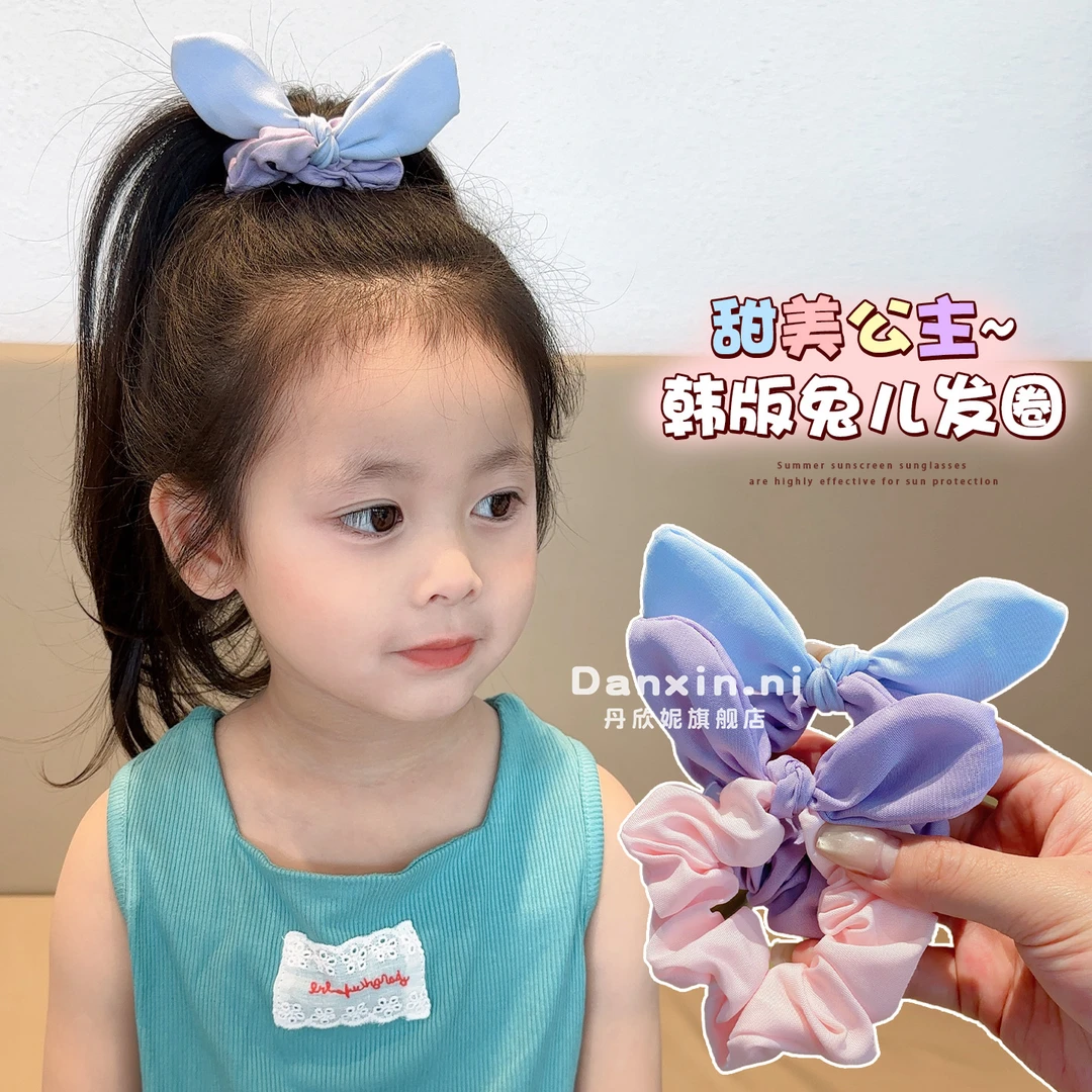 韩版兔耳儿童大肠发圈女童甜美绑丸子头蝴蝶结发绳女孩子可爱皮筋