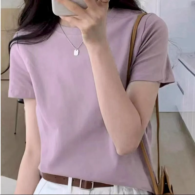 【新号福利】女士简约短袖纯色圆领T恤时尚休闲