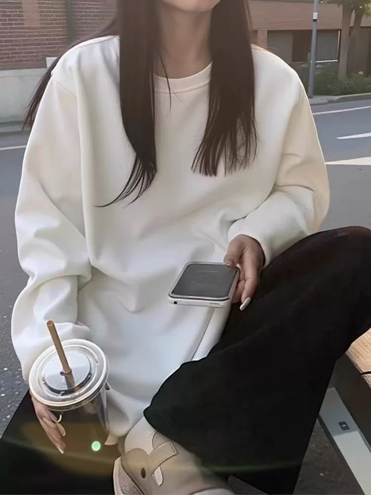 温柔瑶十三行福利#加绒极简松弛百搭大版长袖上衣#329