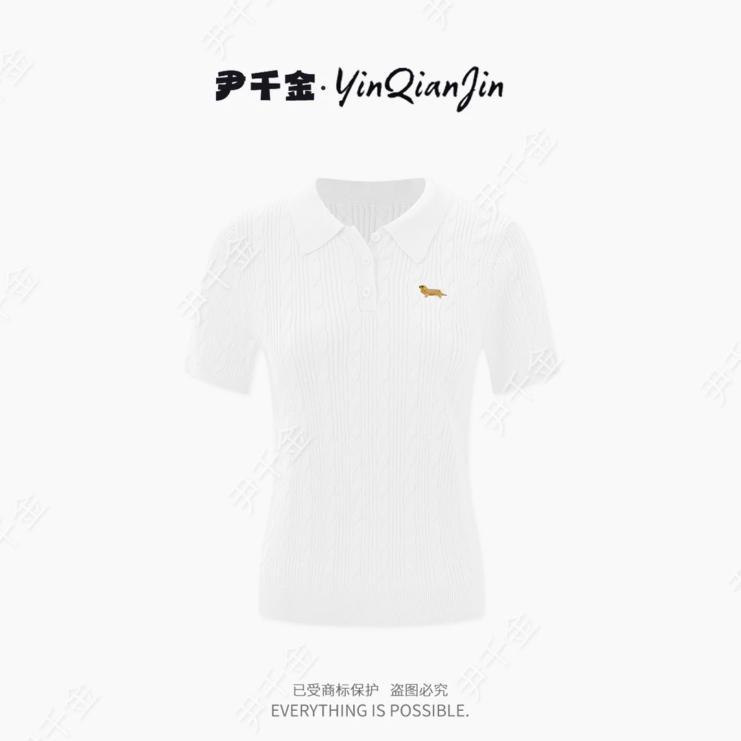 尹千金J【小狗派对】限定腊肠狗刺绣麻花编织经典polo领上衣S257120