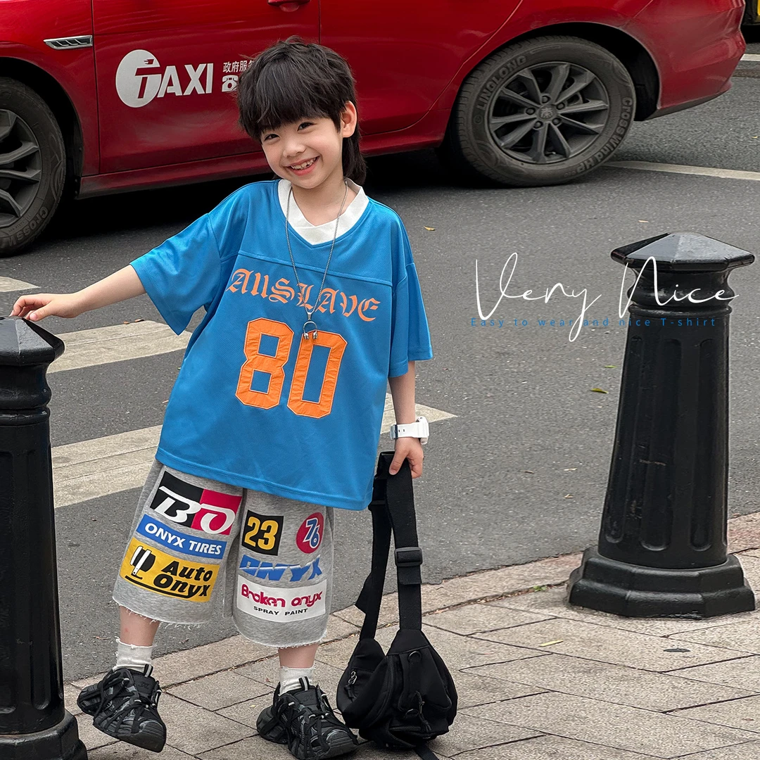 【K.baby专属】FX5056美式字母V领短袖T恤