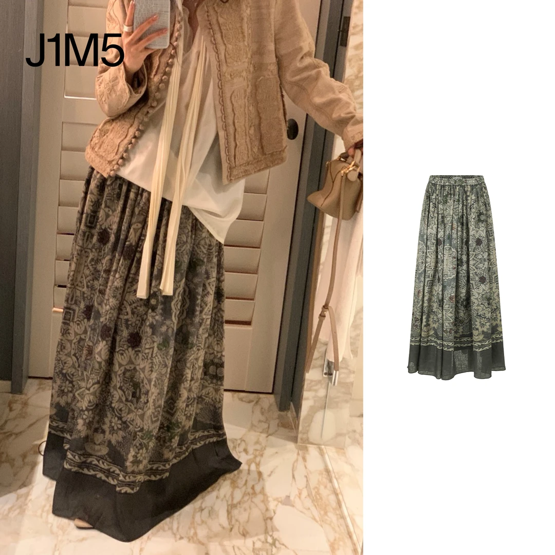 J1M5买手店 INTO THE EAST 25春夏 亚麻复古印花半裙气质夏季休闲