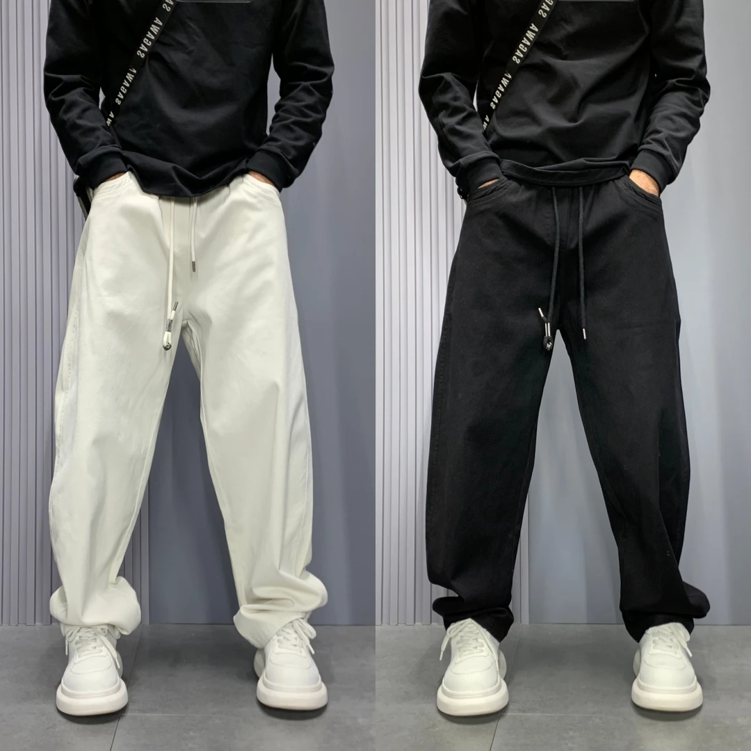 2025早秋新款美式阔腿裤子潮牌百搭拼接休闲裤男士宽松时尚弯刀裤