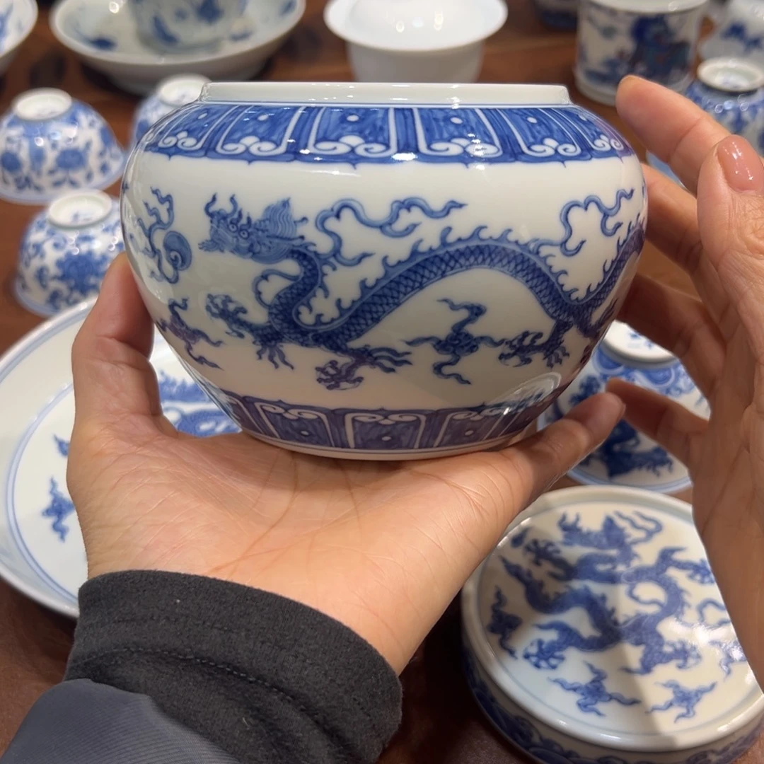 水洗青花龙纹水洗纯手工