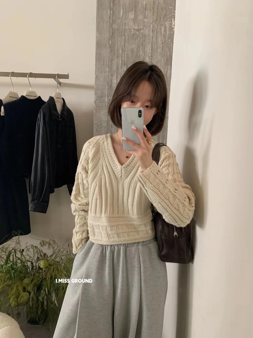 （库存）I.miss （991129#）气质韩版v领重工毛衣