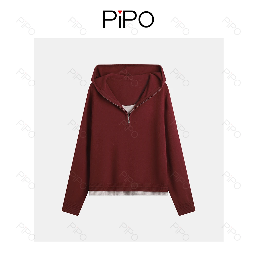PIPO【100绵羊毛】常规款针织衫休闲连帽帽衫长袖DD53AA590