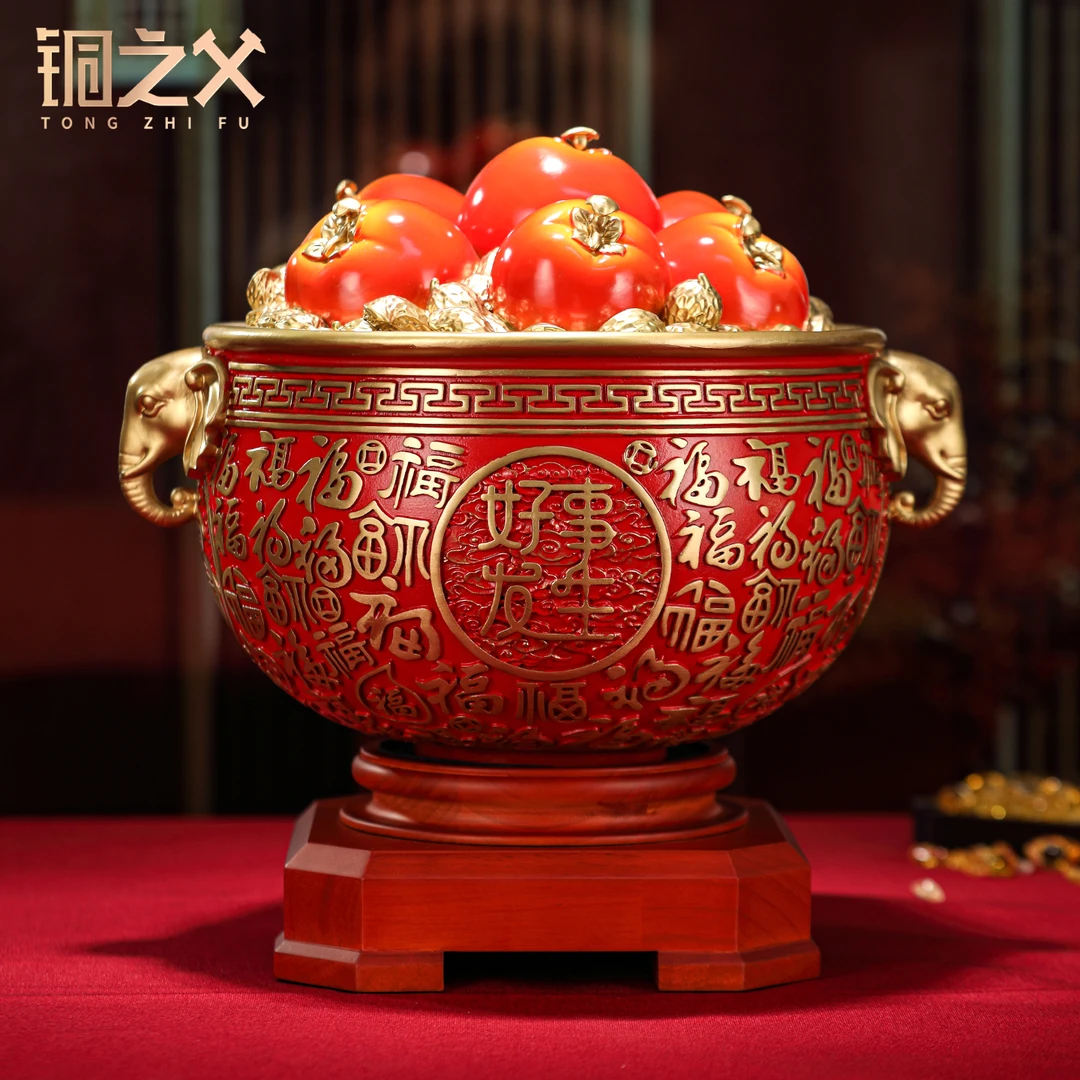 铜之父黄铜工艺品【好事发生百福缸】店铺摆设开业乔迁摆件玄关摆件