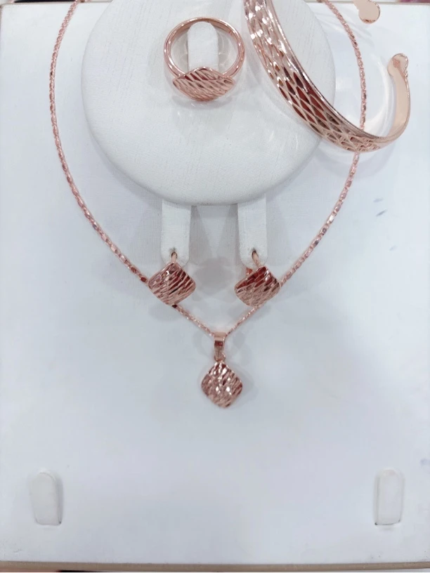 铜合金耳饰 061四边形 无镂空车花耳 戒 吊坠三件套首饰精致百搭