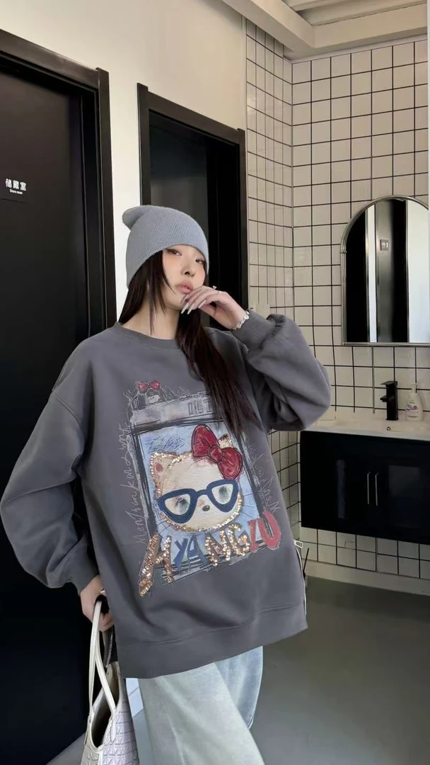 亮片刺绣宽松时尚圆领卫衣55618