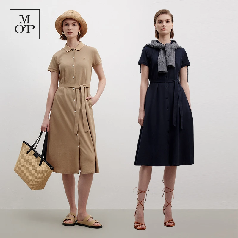 Marc O'Polo/MOP舒适棉感女士优雅收腰显瘦连衣裙日常穿搭