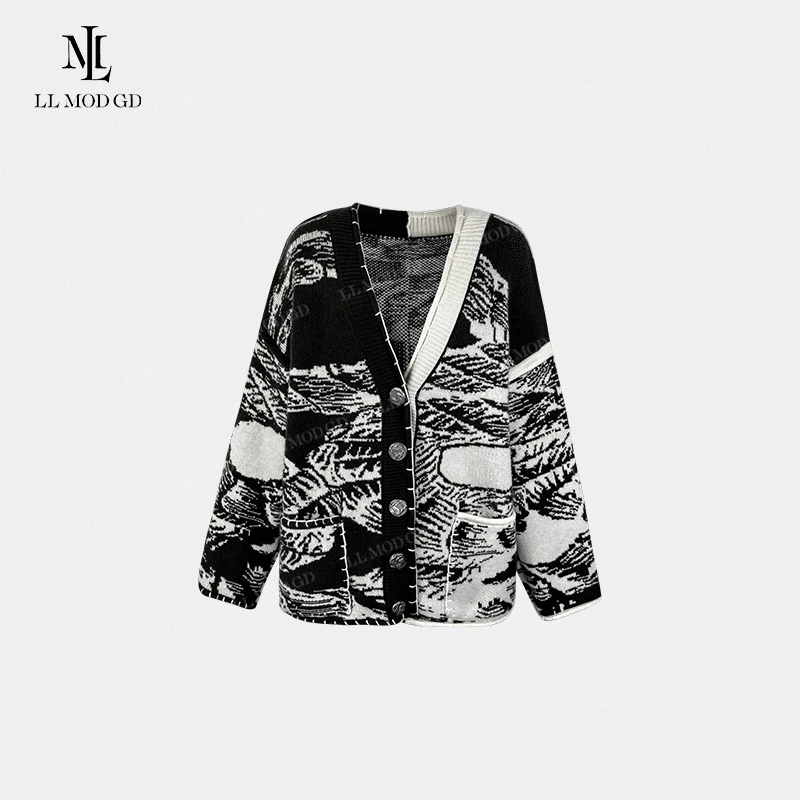 黑色契约  洋气长袖针织衫女秋冬百搭加绒针织开衫上衣CY-254174