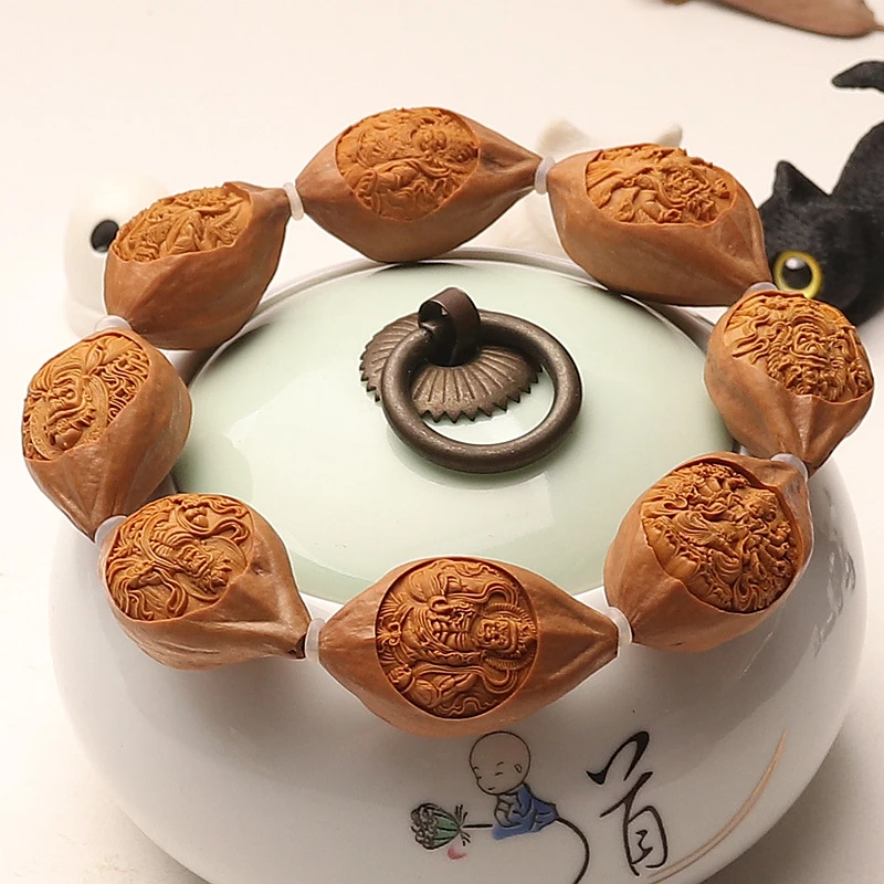 橄榄核大籽20mm手工雕刻大黑天不动明王单圈男女款文玩佛珠20x33