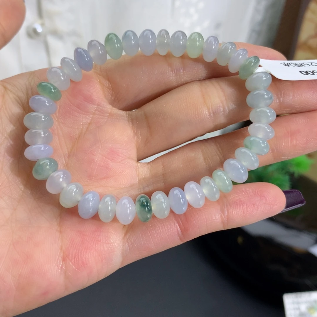 翡翠未镶嵌手链卡7-8冰胶马卡龙鼓珠手串