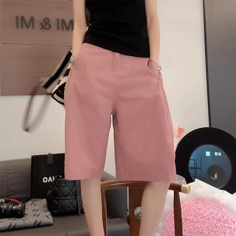 简约百搭休闲裤2025夏季新款气质减龄显瘦时尚纯色阔腿休闲短裤