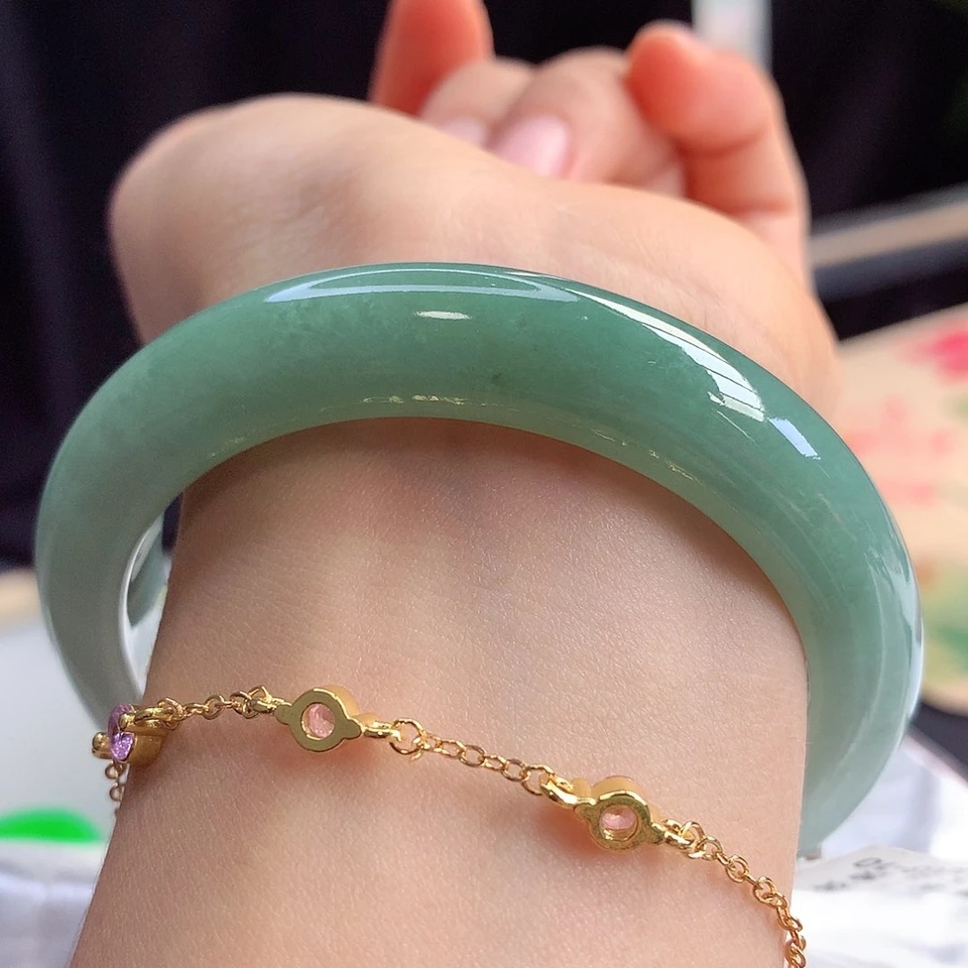 未镶嵌手镯翡翠55-56圈口完美湖水绿高级色系11号