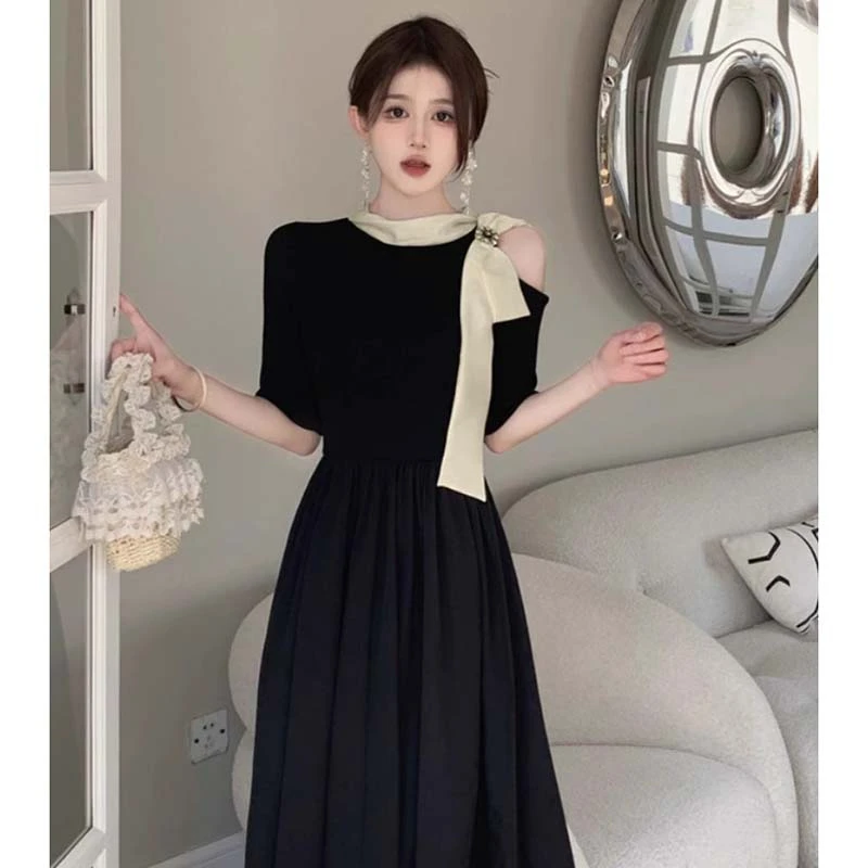 黑色连衣裙气质名媛高端女神范高级感法式礼服长款裙子夏D1840