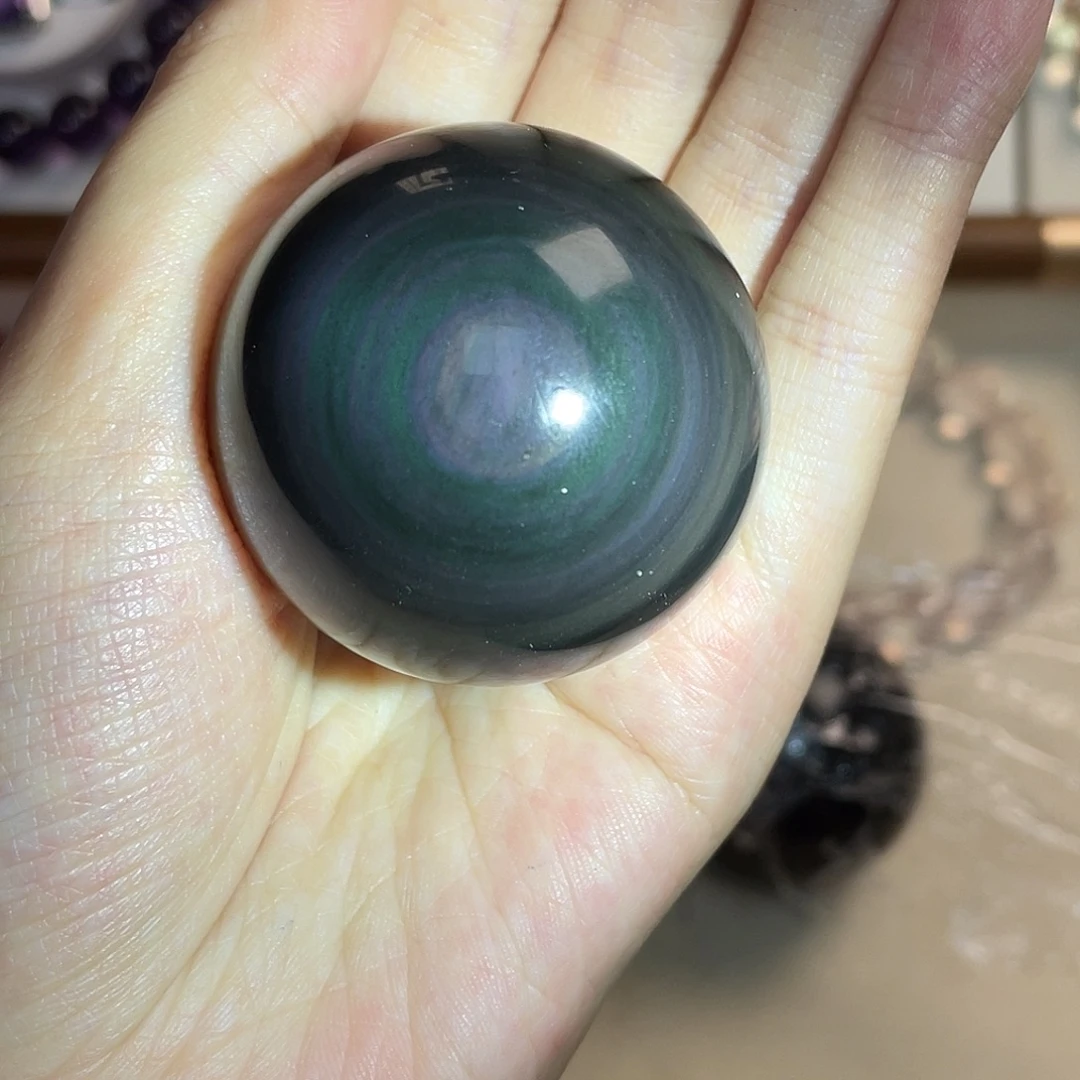 黑曜岩未镶嵌手串高品彩耀石31.5mm球 50号