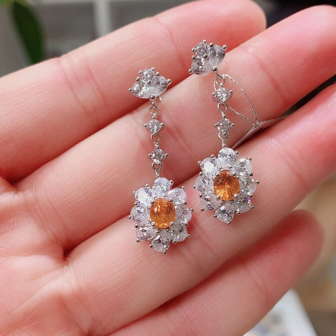 银S925镶嵌耳饰石榴石（芬达石）