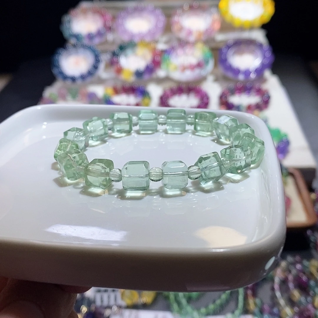 萤石手链未镶嵌薄荷绿手工方糖7加
