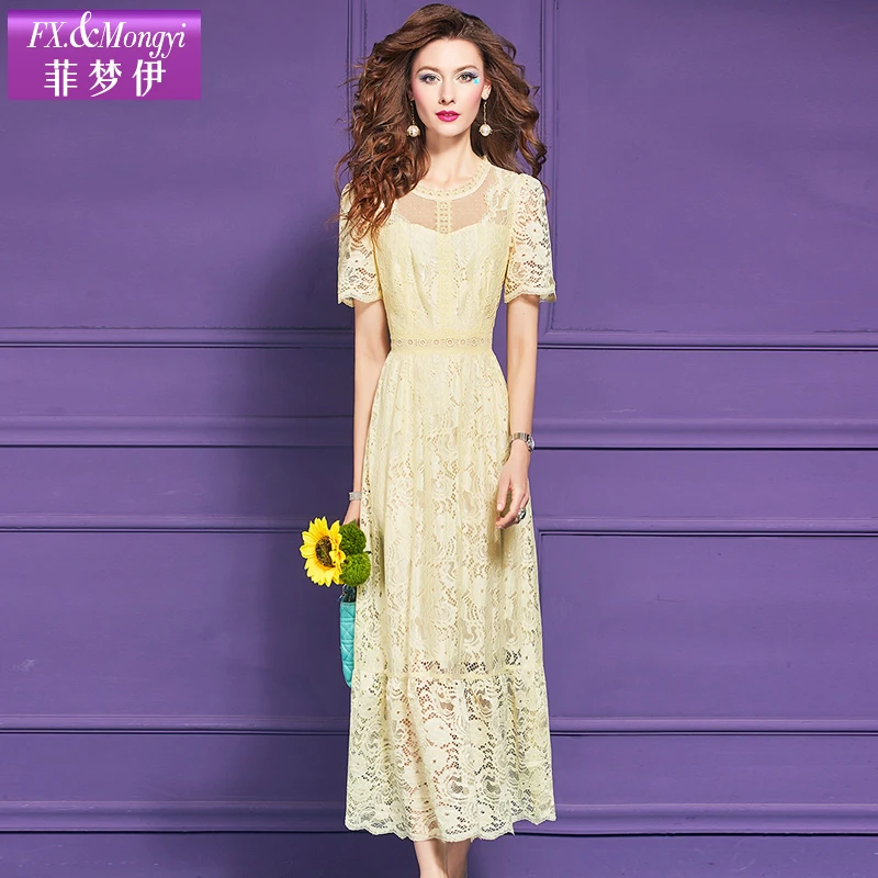 菲梦伊镂空蕾丝白色连衣裙女夏轻熟小众不撞款名媛收腰裙子65262