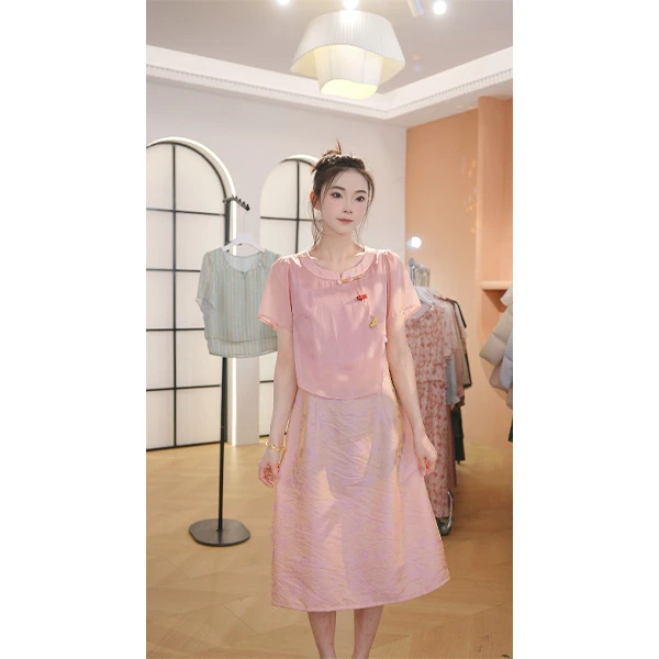 L9120 2025年夏季新款时尚气质新中式假两件中长款连衣裙