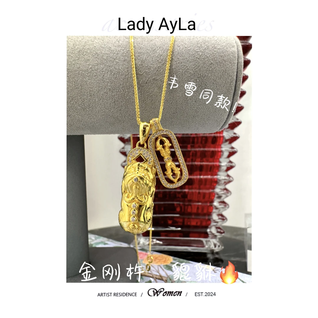 坠链均925银合成锆石 金刚杵貔貅轻奢时尚项链AL886
