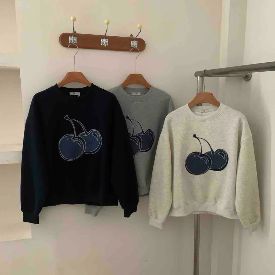 秋季薄款圆领新中式水洗卫衣上衣女装重工印花加绒款