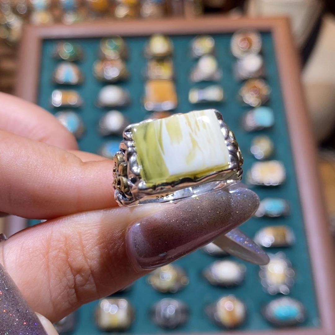 琥珀银S925镶嵌戒指戒指