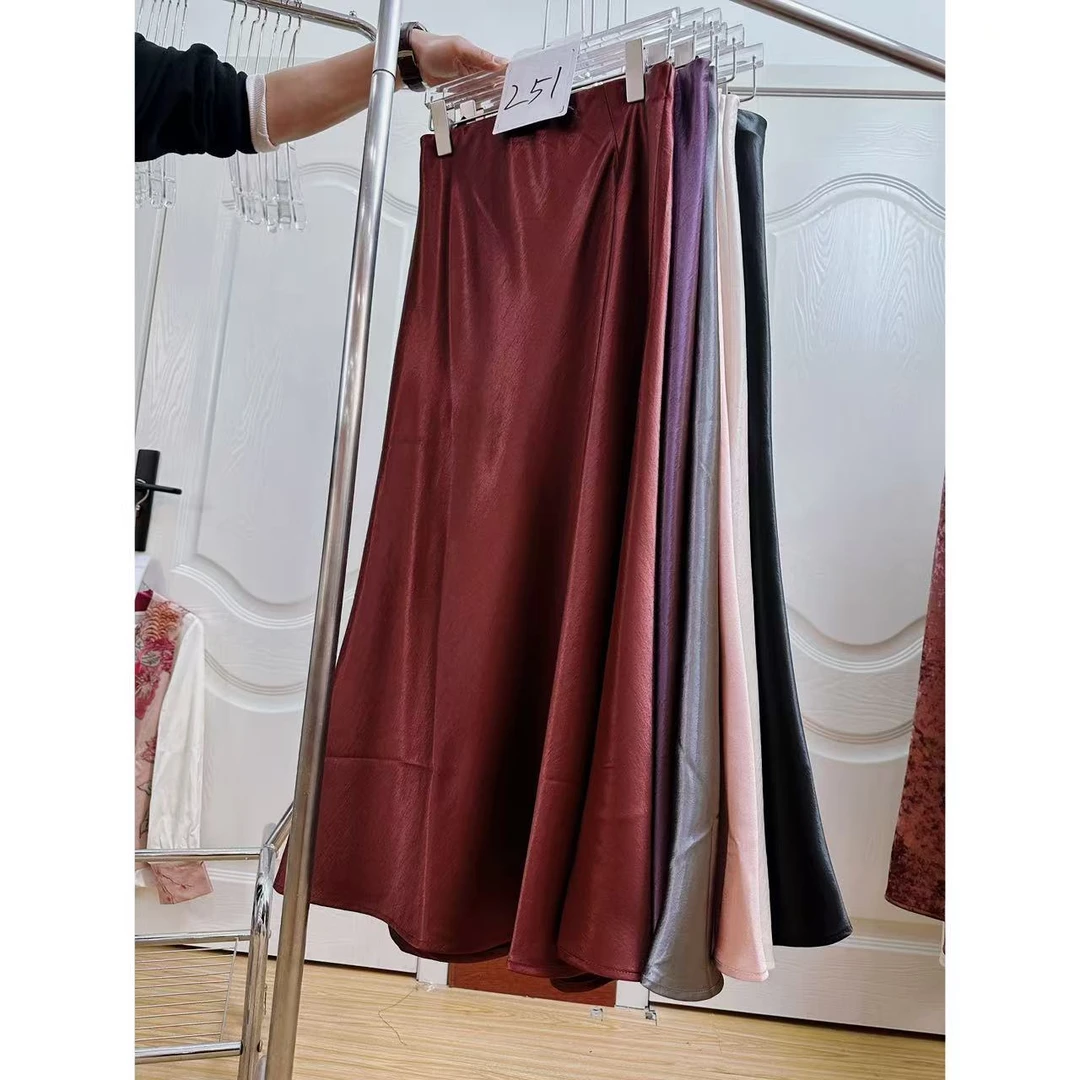 251 [法式遮胯鱼尾裙] 缎面松紧高腰半身裙设计感中长裙