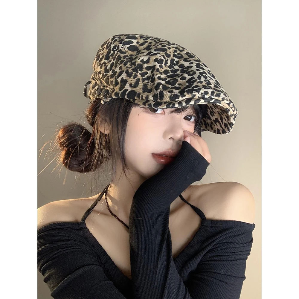 美式复古辣妹豹纹前进帽女春夏季薄款小众设计感时尚鸭舌贝雷帽子