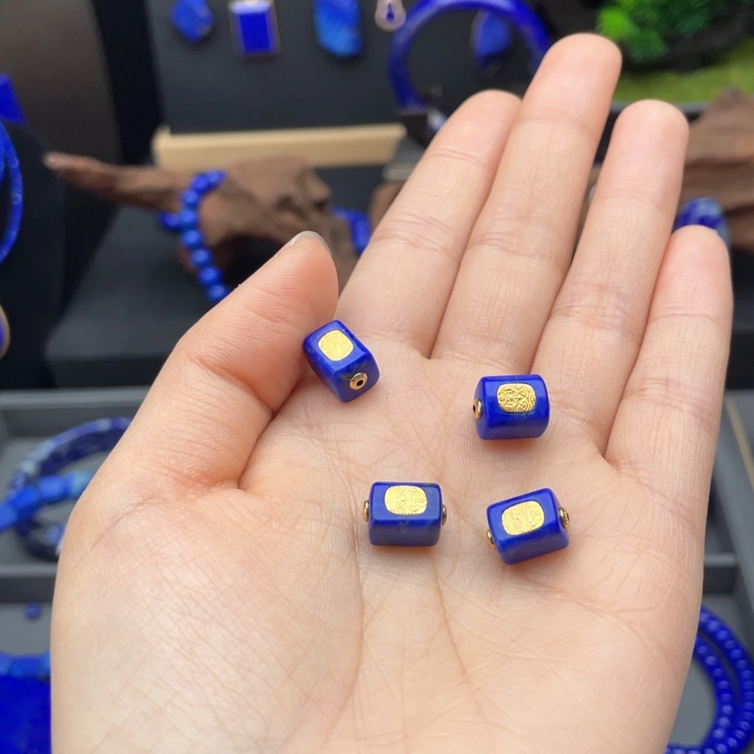 银S925镀金镶嵌青金石佩珠原石多样性一个