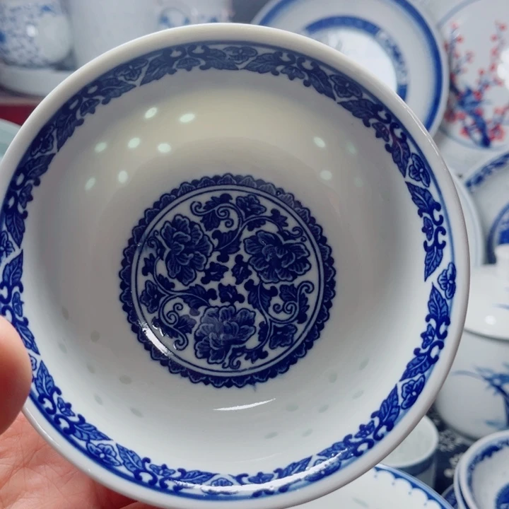 青花玲珑5寸饭碗牡丹花