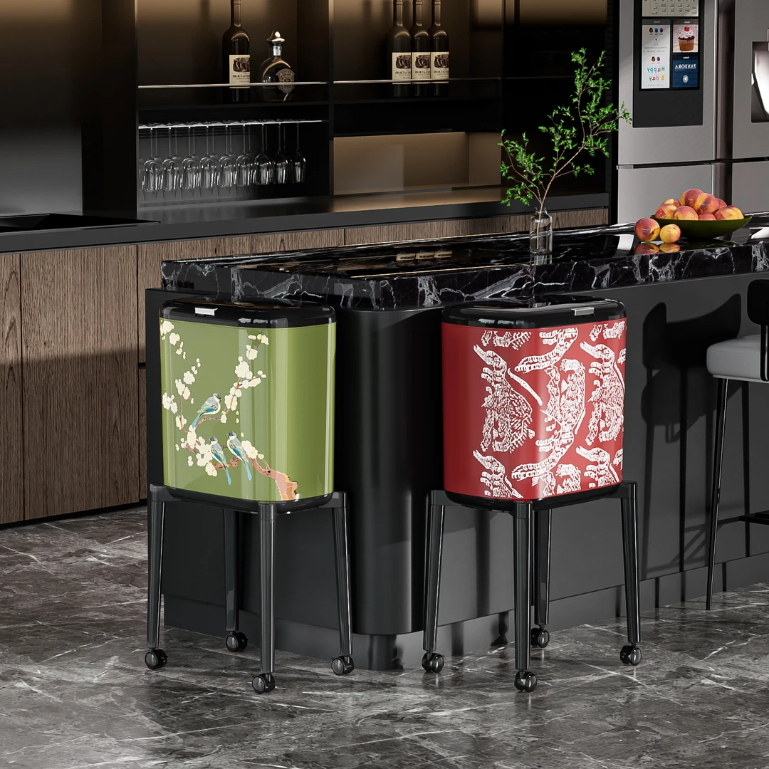 安家日记轻奢带脚垃圾桶家用厨房高脚可移动垃圾桶大容量免弯腰