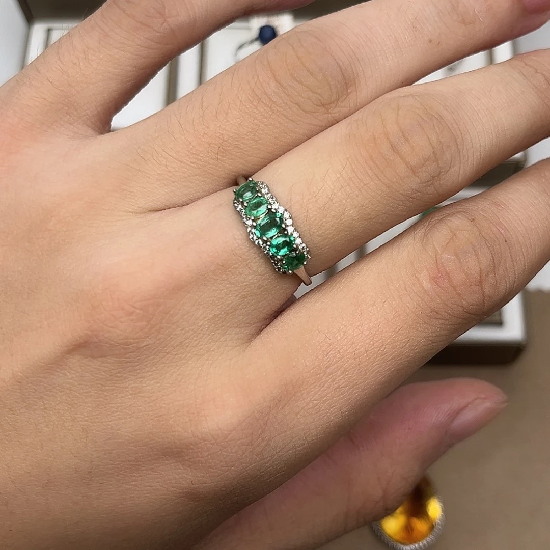 祖母绿戒指银S925镶嵌