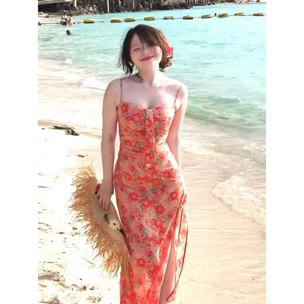 法式浪漫风荷叶边拼接连衣裙女夏日清新小个子收腰长裙