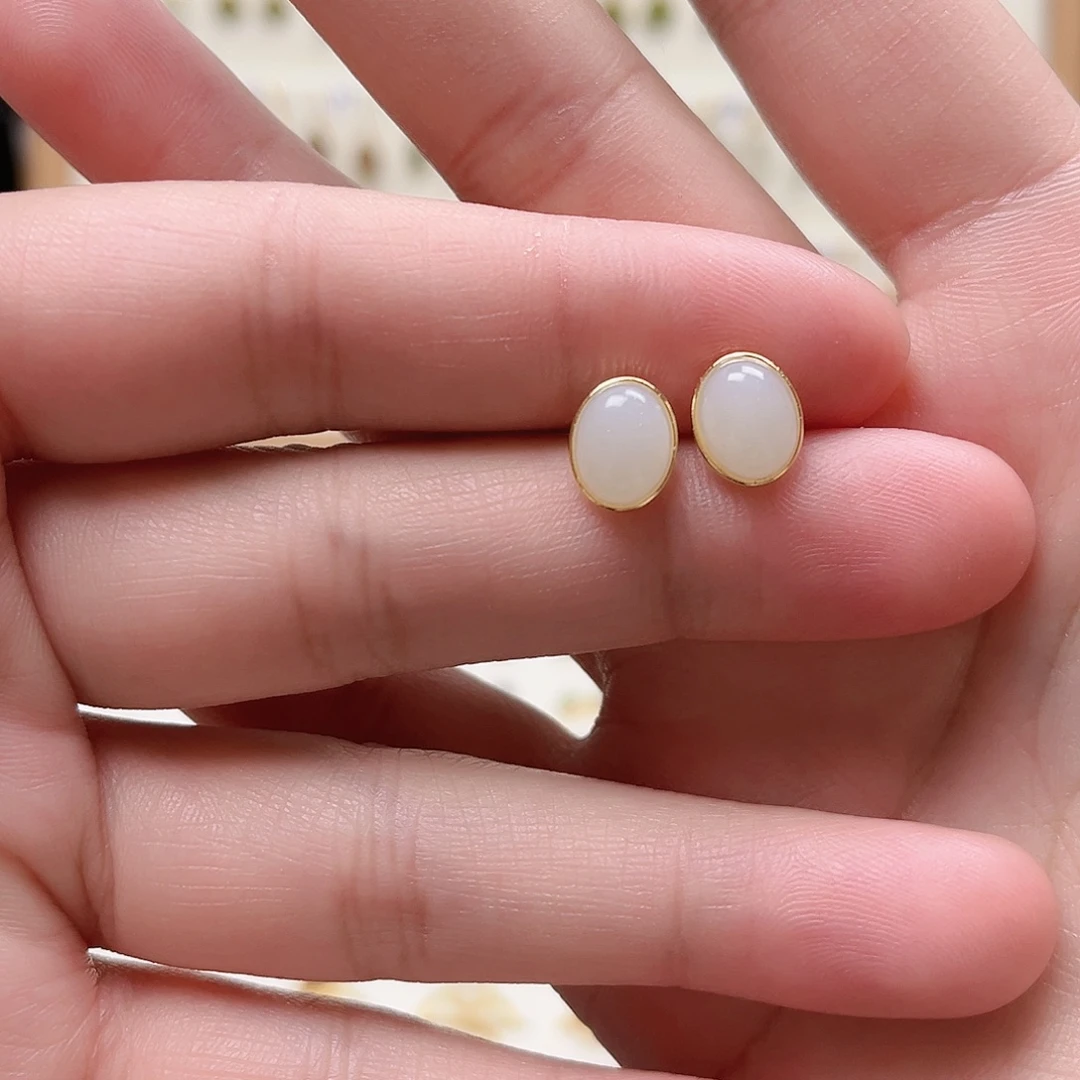 和田玉银S925镶嵌耳饰