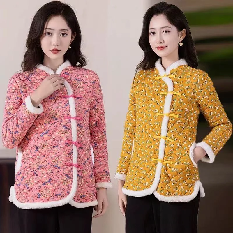 7443 新款冬装时尚碎花百搭款加厚网红外套短款大花棉袄中国风