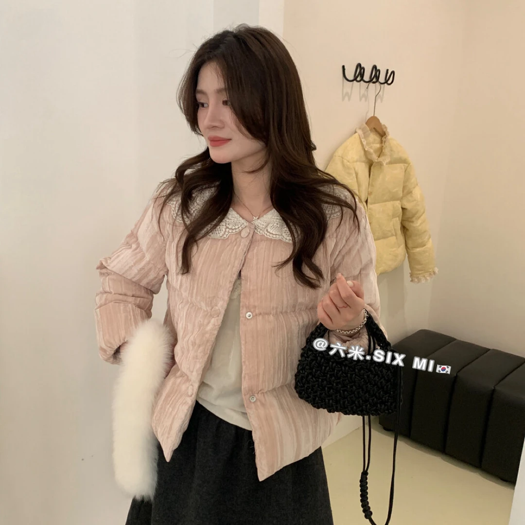 【张开心】樱花阮糖～冬上新！立体双层蕾丝新国标保暖羽绒服外套
