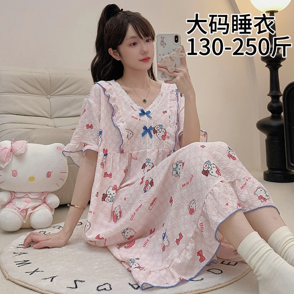 【小粉Kitty猫】新款加大码睡衣睡裙夏季家居服女款韩版ins风短袖