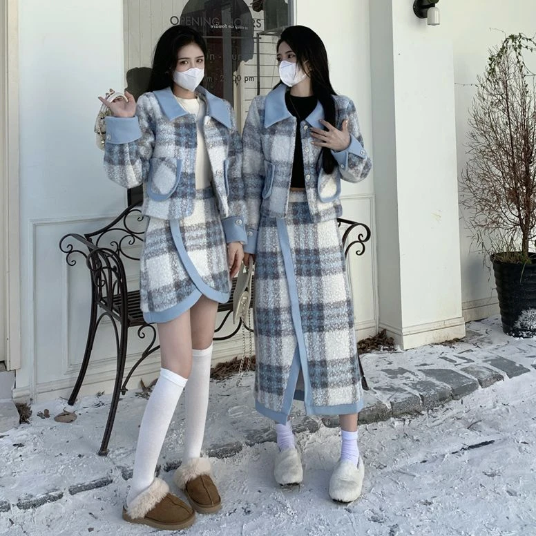 C-2591冬季新款复古外套+半裙时尚套装