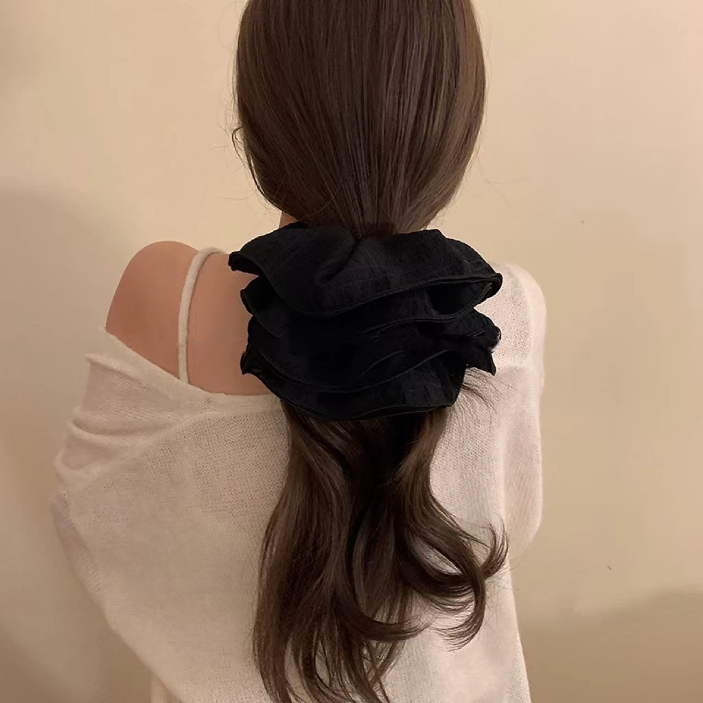 4层超大号头花黑色白色花边褶皱扎头发大肠发圈韩系发绳仙女夏天