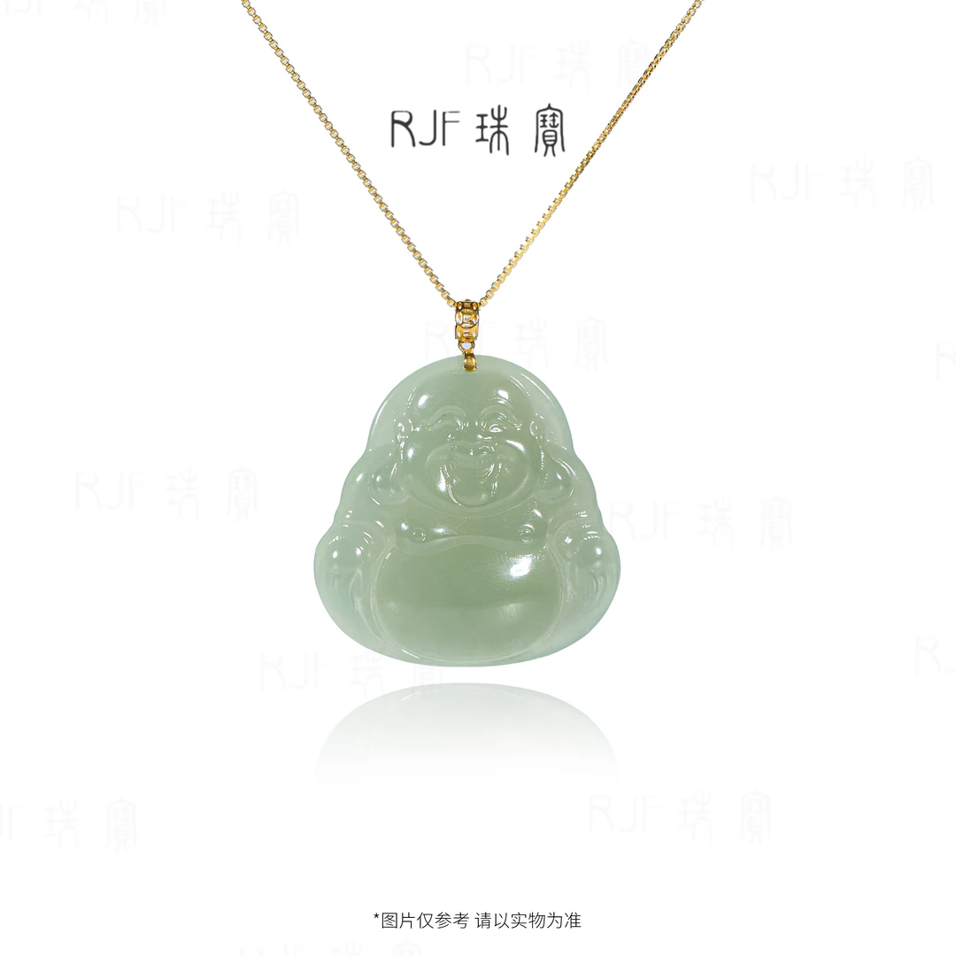 RJF【青桦中棠】和田玉油润冰透浅湖水佛公+18K金送女友/妈妈礼物