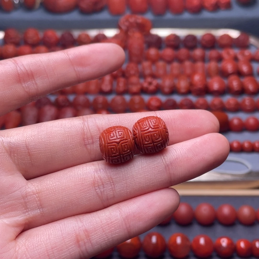 未镶嵌其他南红玛瑙W12➕瓦西偏锦红回纹老型珠一对