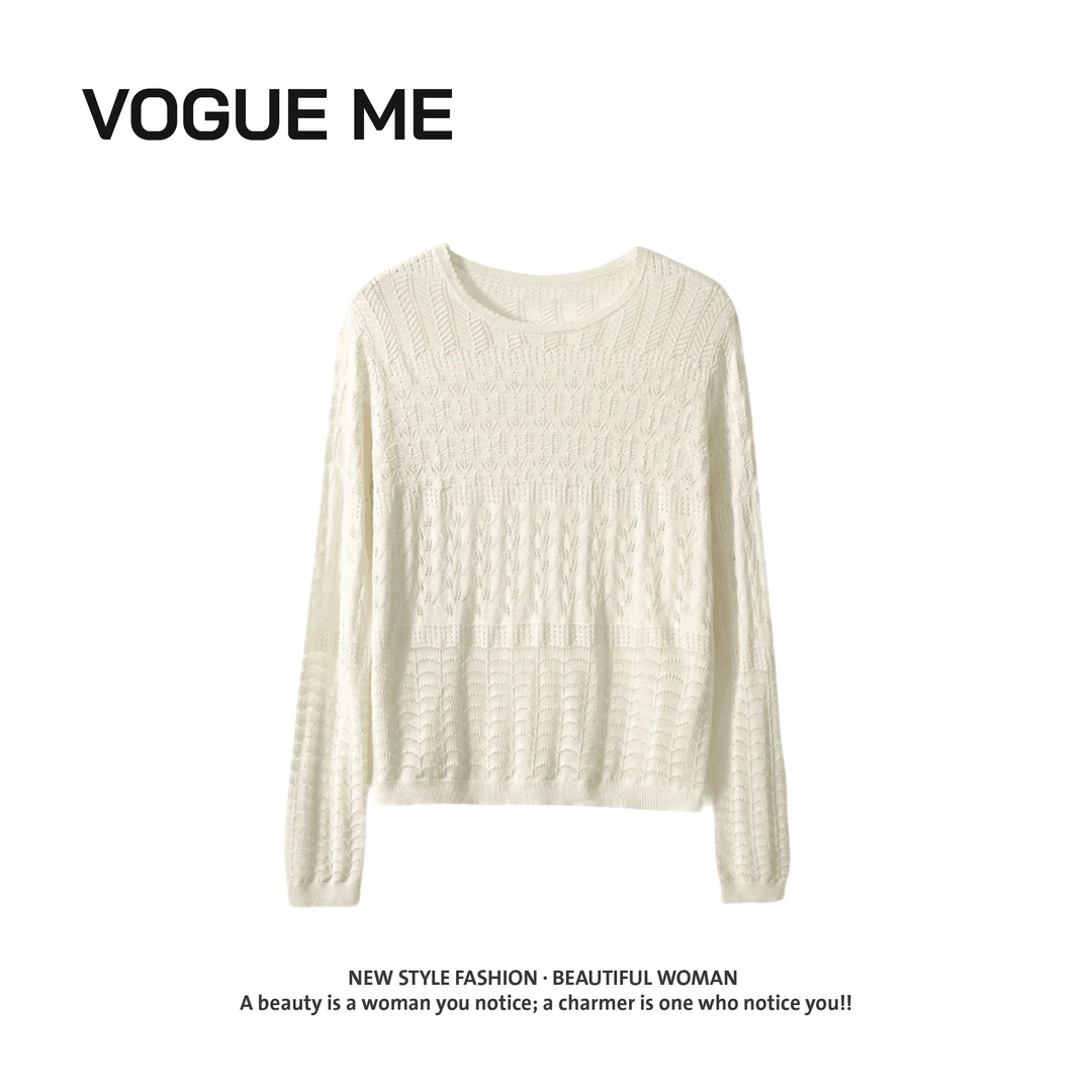 【玖】夏季镂空针织衫慵懒风简约百搭气质上衣女-JZ81253